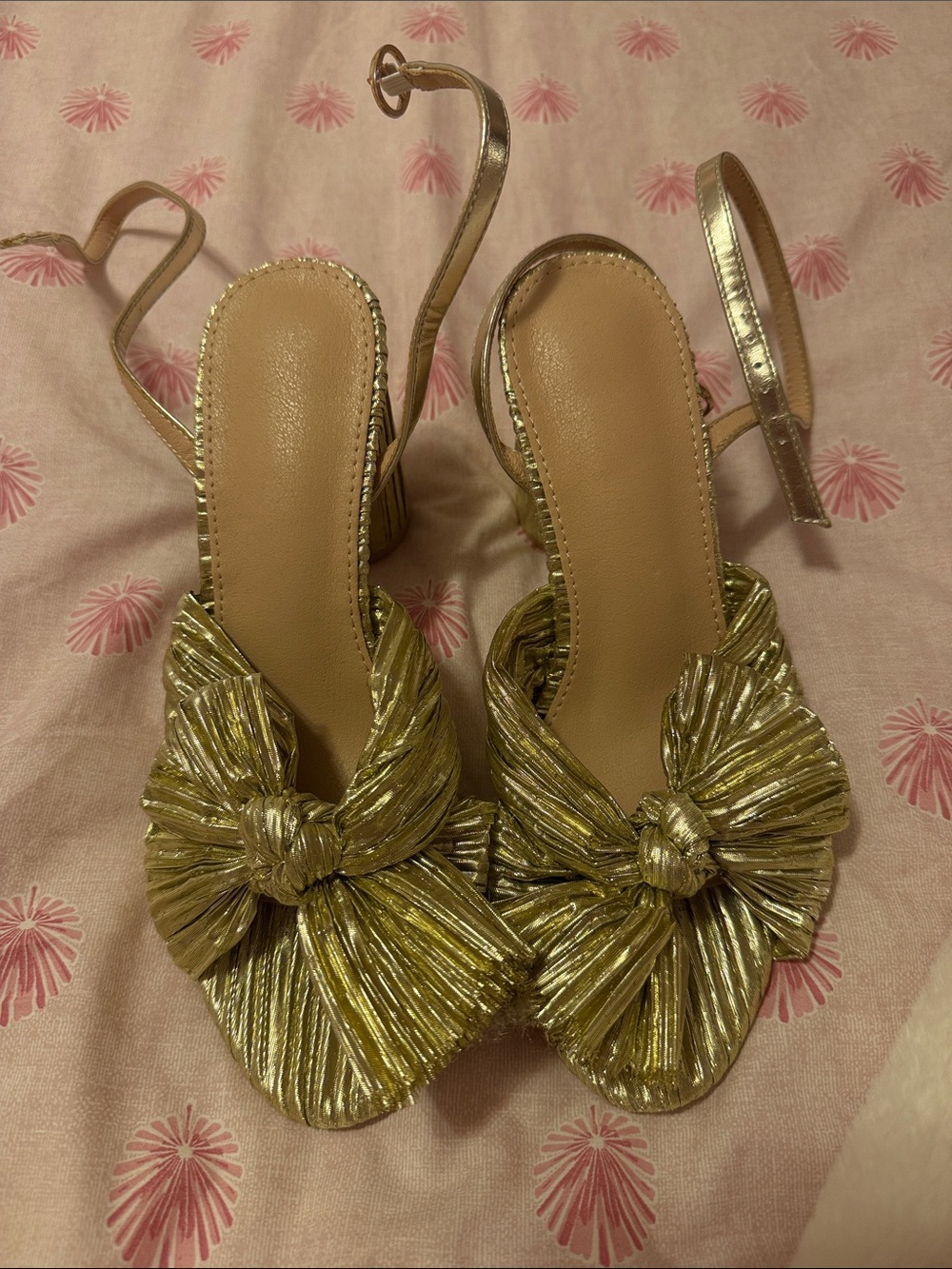 Metallic Gold Knot Front Slingback Heels - Women